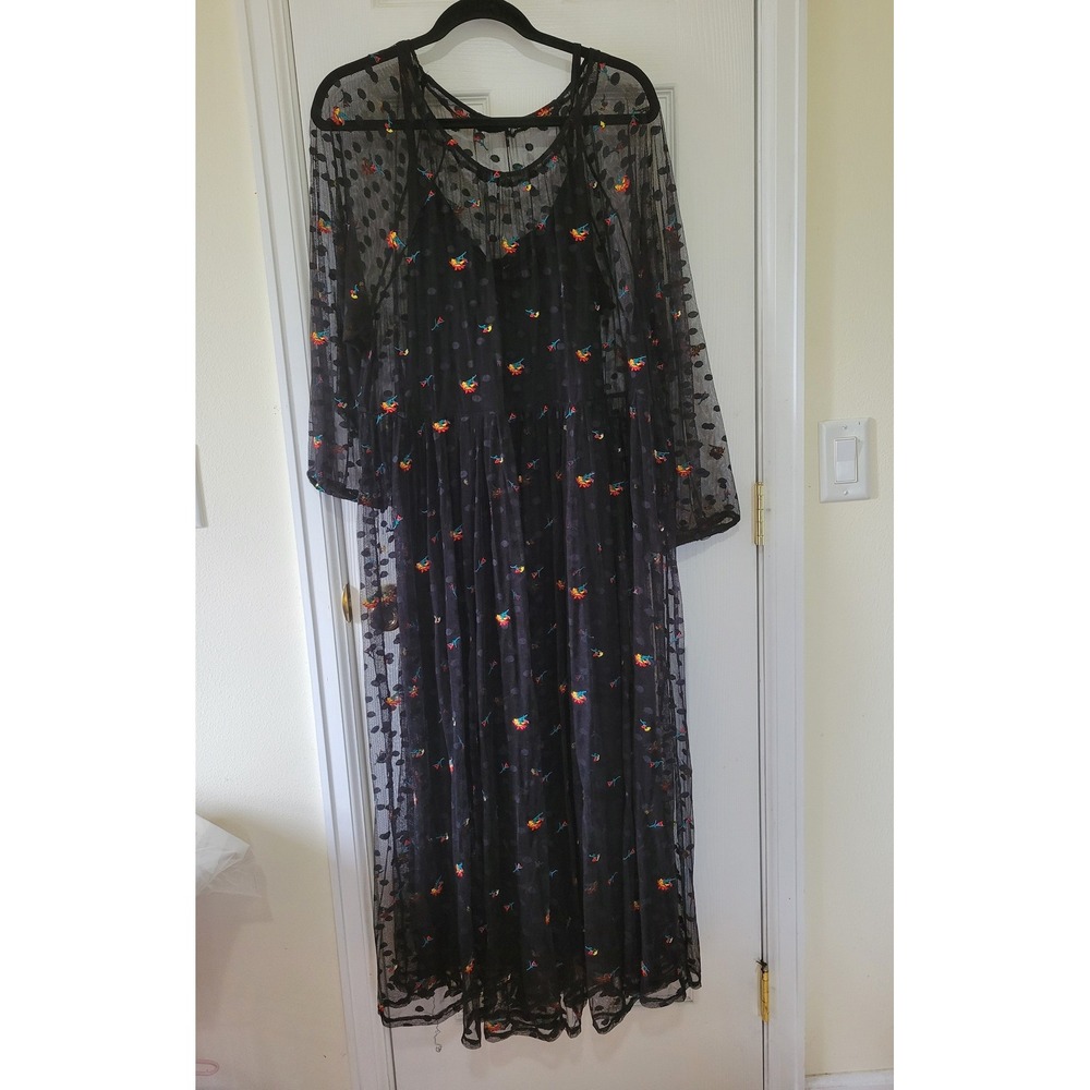 Torrid Black Mesh Floral Embroidered Polka Dot Maxi Dress Set Plus Size 3 3X - Picture 2 of 16